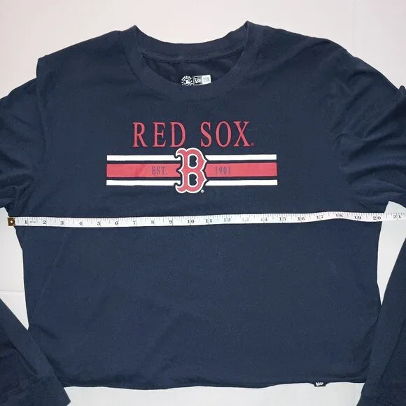 Red Sox Crop Long Sleeve TShirt Blue Women’s Size L - Picture 8 of 16